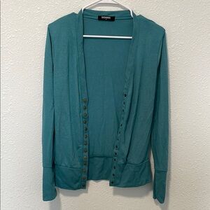 Blue Cardigan Sweater with V-Neck and Long Sleeves